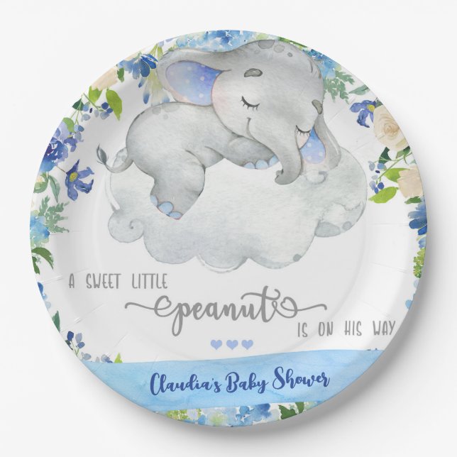 Elephant boy baby shower party paper plate. plate (Front)