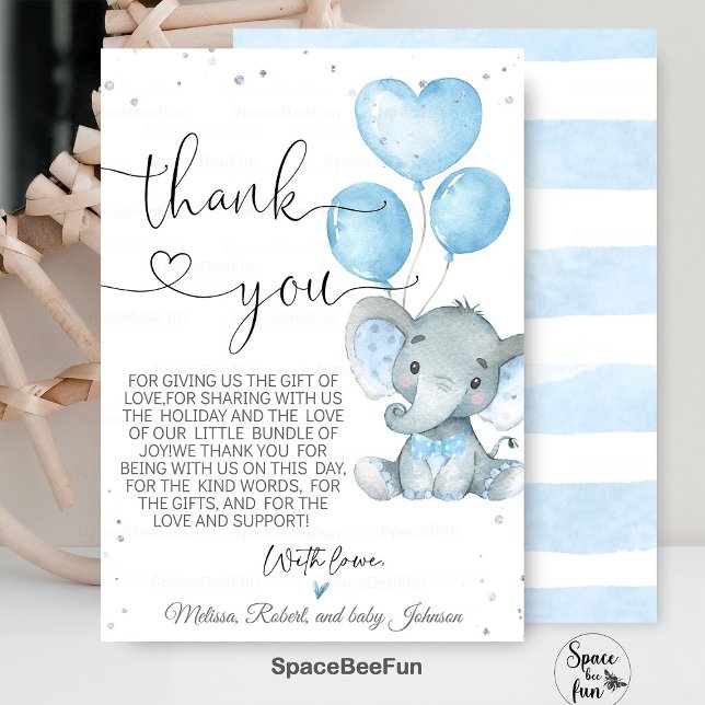 Elephant Boy Baby Shower Safari card thank you  (Elephant Boy Baby Shower Invitation Elephant Theme Safari Baby Shower invites Elephant Baby Shower B)