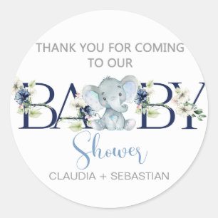 Elephant boy baby shower thank you circle sticker. classic round sticker