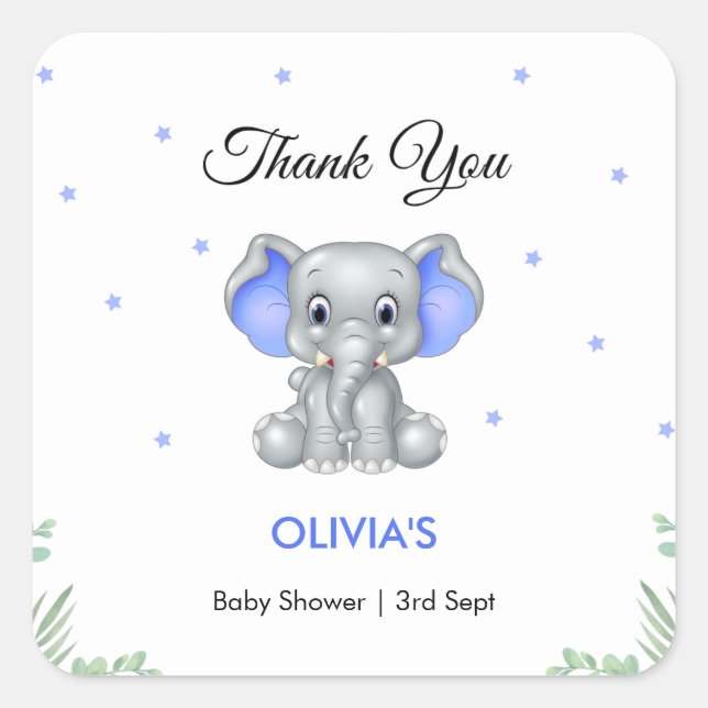 Elephant Boy Baby Shower Thank You  Square Sticker (Front)