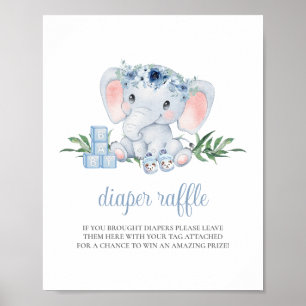 Elephant Boy Blue Baby Shower Diaper Raffle Sign