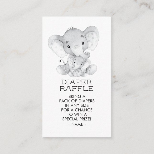 Elephant Boys Baby Shower Diaper Raffle Ticket Enclosure Card (Front)