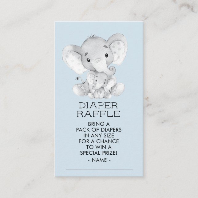 Elephant Boys Baby Shower Diaper Raffle Ticket Enclosure Card (Front)