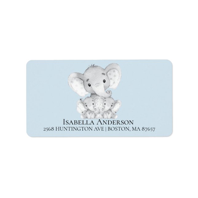 Elephant Boys Twins Baby Shower Address Label (Front)
