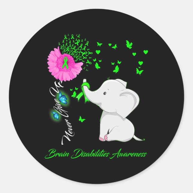 Elephant Brain Disabilities Awareness  Classic Round Sticker (Front)
