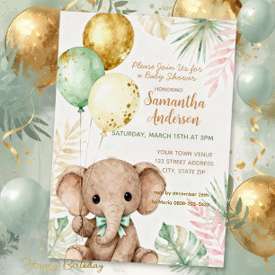 Elephant Brown Sage Green Balloons Baby Shower