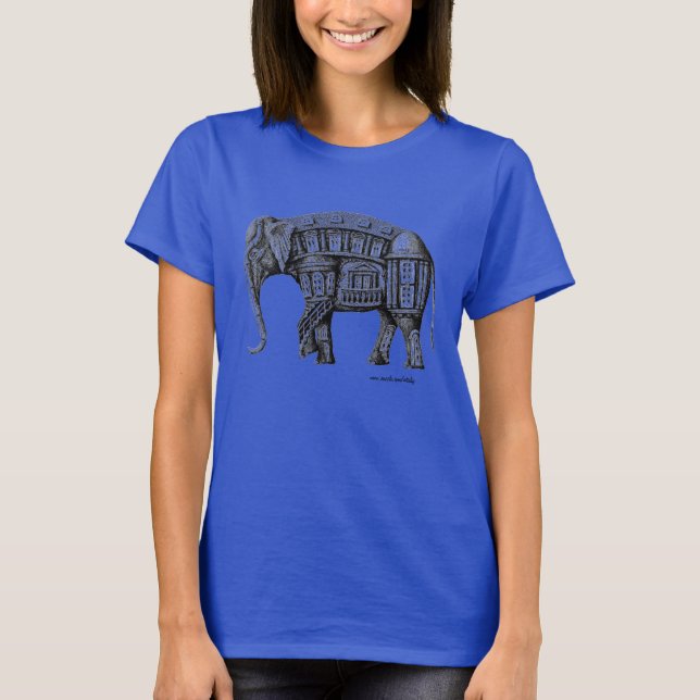 Elephant Building pen ink drawing T-Shirt (Front)