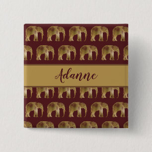 Elephant Burgundy and Gold Pattern 15 Cm Square Badge