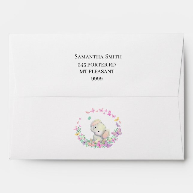 Elephant Butterflies Baby Shower Envelope (Back (Top Flap))