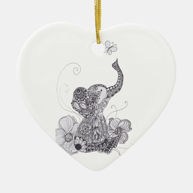 Elephant Butterfly Ceramic Tree Decoration (Front)