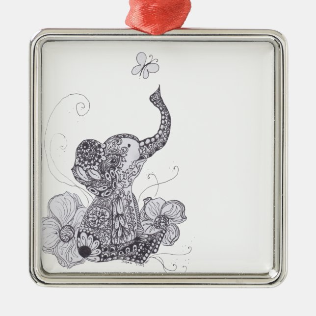 Elephant Butterfly Metal Tree Decoration (Front)