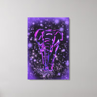 Elephant Canvas Print Purple Pink Starry Night