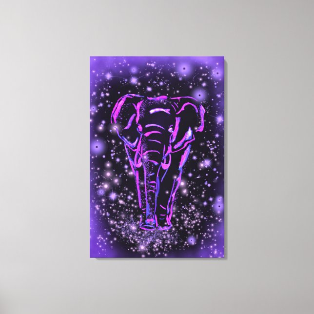 Elephant Canvas Print Purple Pink Starry Night  (Front)