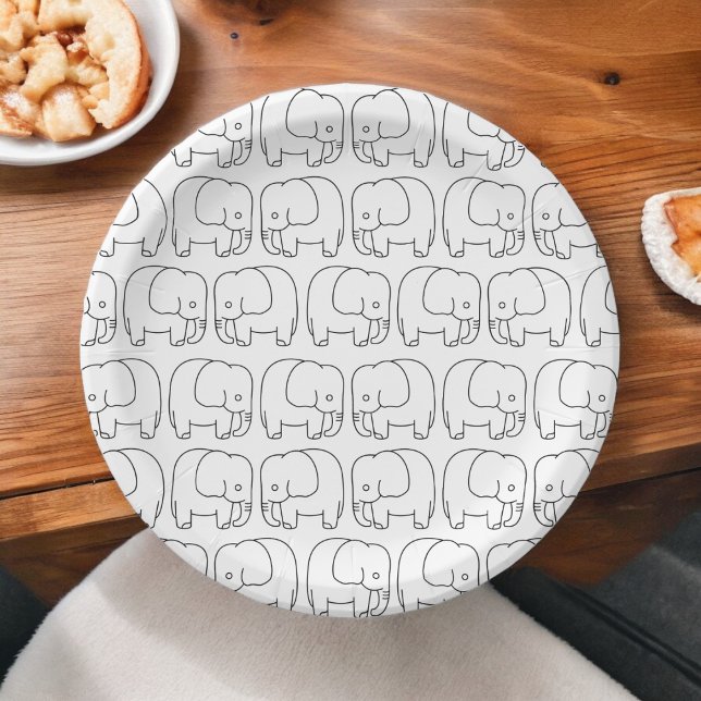 Elephant Cartoon Paper Plate (baby elephant theme,birthday,wedding,baby shower,special occasion event paper plate party supplies)