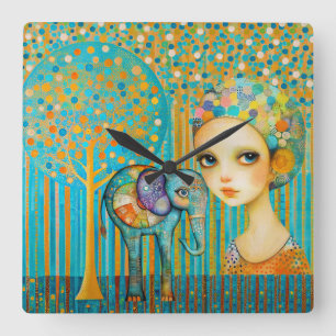 Elephant Charm Square Wall Clock