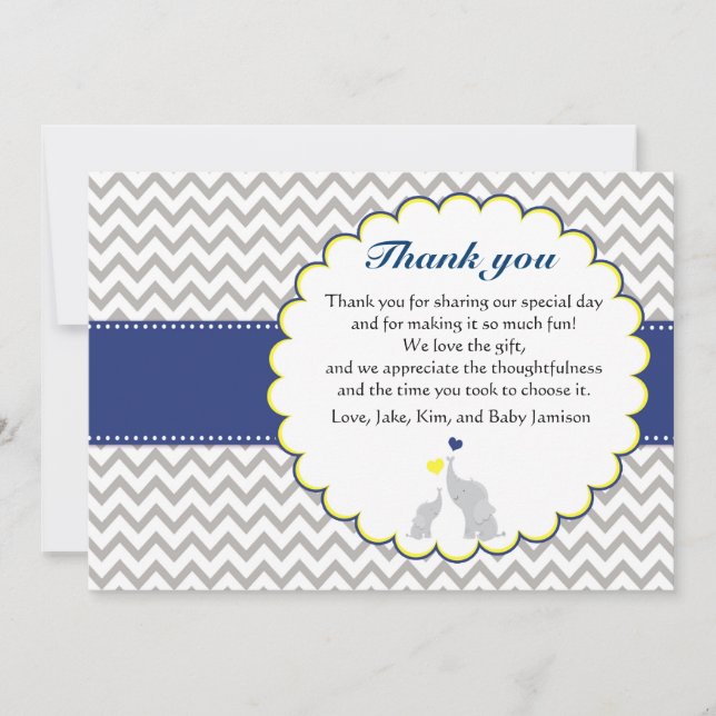 Elephant Chevron Baby Shower Thank You Card (Front)
