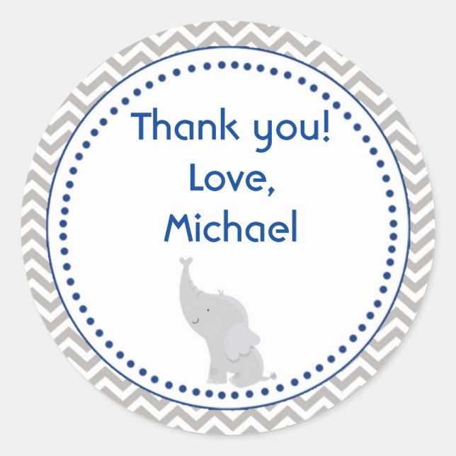Elephant Chevron Blue Favour Label Sticker (Front)