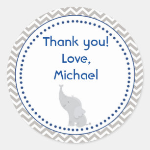 Elephant Chevron Blue Favour Label Sticker