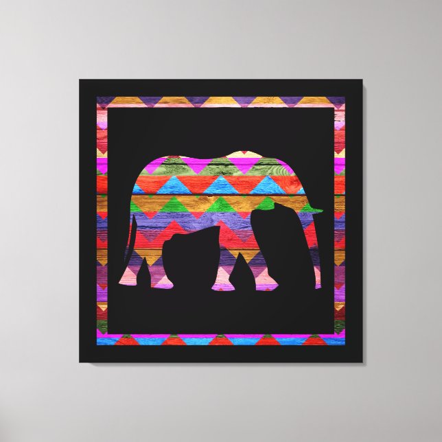 Elephant Chevron Pattern on Wood Canvas Print (Front)