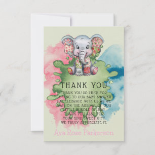 Elephant Chic Girl or Boy Baby Shower Thank You  Card