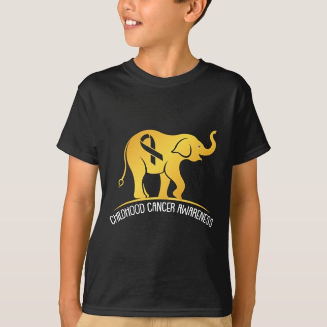 Elephant Childhood Cancer Awareness Ribbon Warrior T-Shirt (Front)