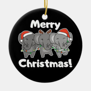 Elephant Christmas Animals Elephants Merry Ceramic Tree Decoration