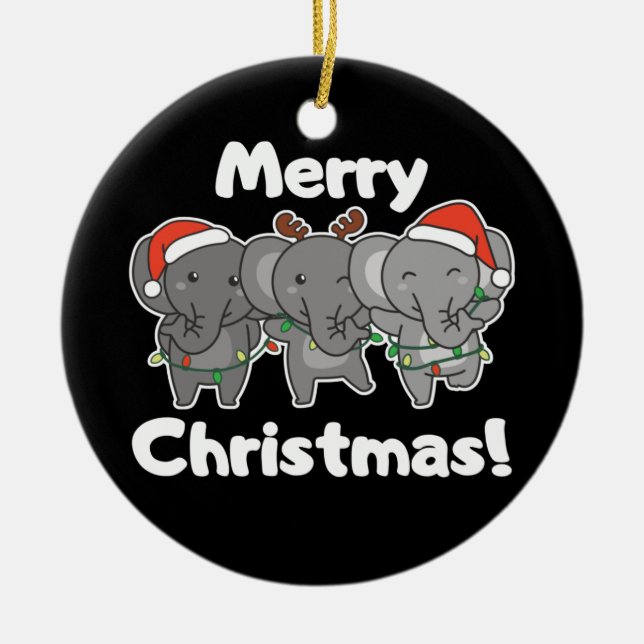 Elephant Christmas Animals Elephants Merry Ceramic Tree Decoration (Front)