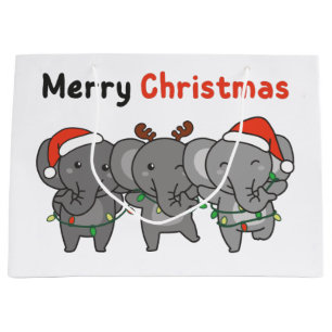 Elephant Christmas Animals Elephants Merry Large G Gift Bag