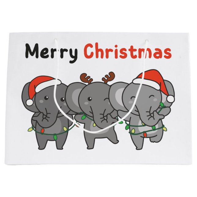 Elephant Christmas Animals Elephants Merry Large G Gift Bag (Front)