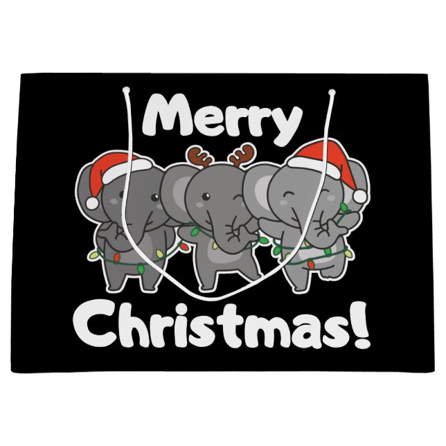 Elephant Christmas Animals Elephants Merry Large G Gift Bag (Front)