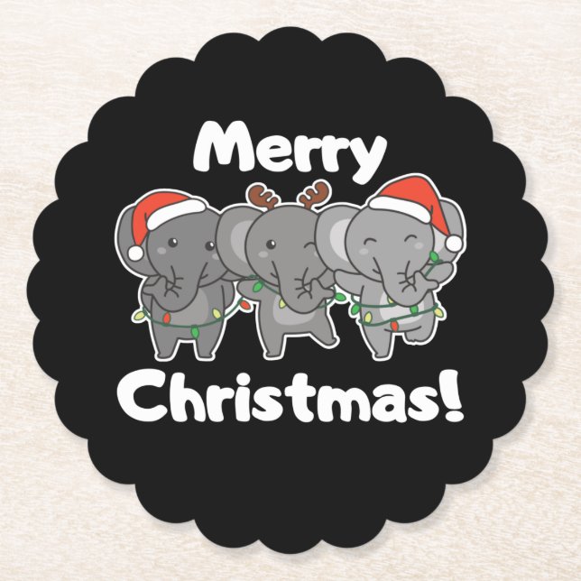 Elephant Christmas Animals Elephants Merry Paper Coaster (Front)