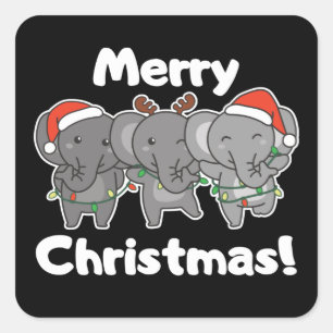 Elephant Christmas Animals Elephants Merry Square Sticker