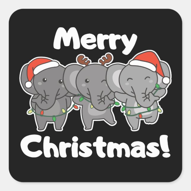 Elephant Christmas Animals Elephants Merry Square Sticker (Front)