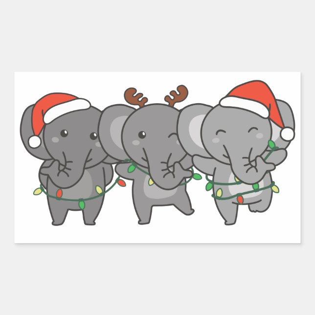 Elephant Christmas Christmas Animals Cute Square S Rectangular Sticker (Front)