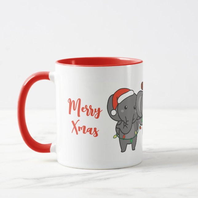 Elephant Christmas Christmas Animals Cute Wrapping Mug (Left)