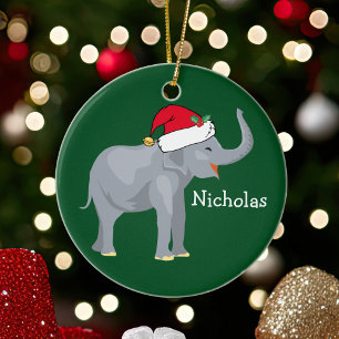 Elephant Christmas Cute Custom Kids Green Holiday Ceramic Tree Decoration