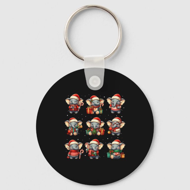 Elephant Christmas Funny Elephant Lover Pajama Men Key Ring (Front)