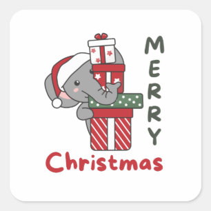 Elephant Christmas Gift Winter Animals Elephant Square Sticker