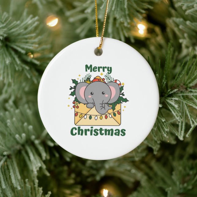 Elephant Christmas Letter Winter Animals Elephants Ceramic Tree Decoration (Tree)