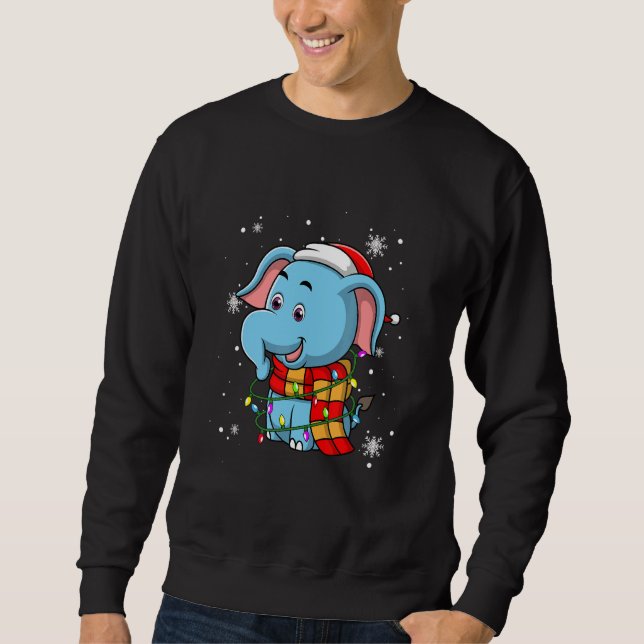 Elephant Christmas Lights Led   Santa Hat Christma Sweatshirt (Front)