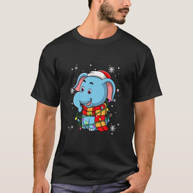 Elephant Christmas Lights Led   Santa Hat Christma T-Shirt (Front)