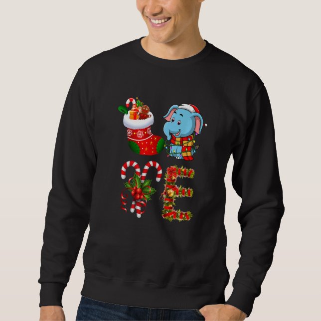 Elephant Christmas Lights Led  Santa Hat Christmas Sweatshirt (Front)