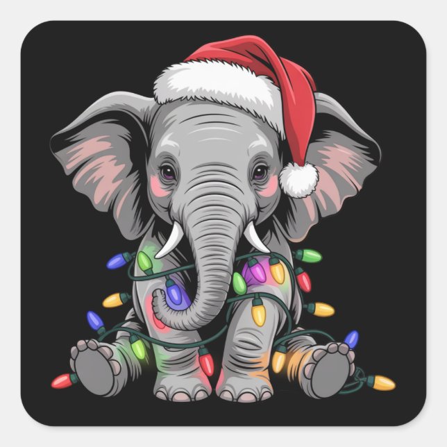 Elephant Christmas Lights Xmas Holiday Wild Animal Square Sticker (Front)