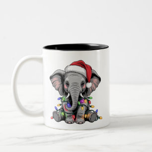 Elephant Christmas Lights Xmas Holiday Wild Animal Two-Tone Coffee Mug