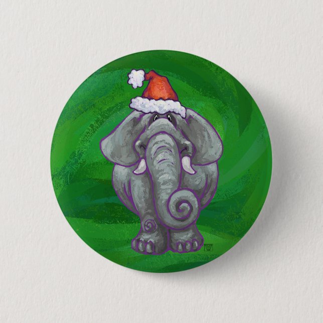 Elephant Christmas On Green 6 Cm Round Badge (Front)