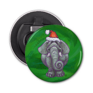 Elephant Christmas On Green Bottle Opener