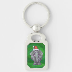 Elephant Christmas On Green Key Ring