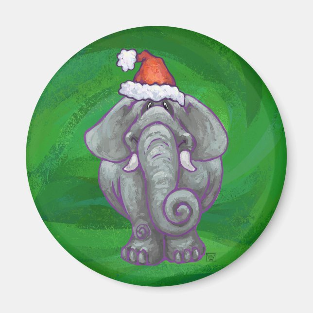Elephant Christmas On Green Magnet (Front)