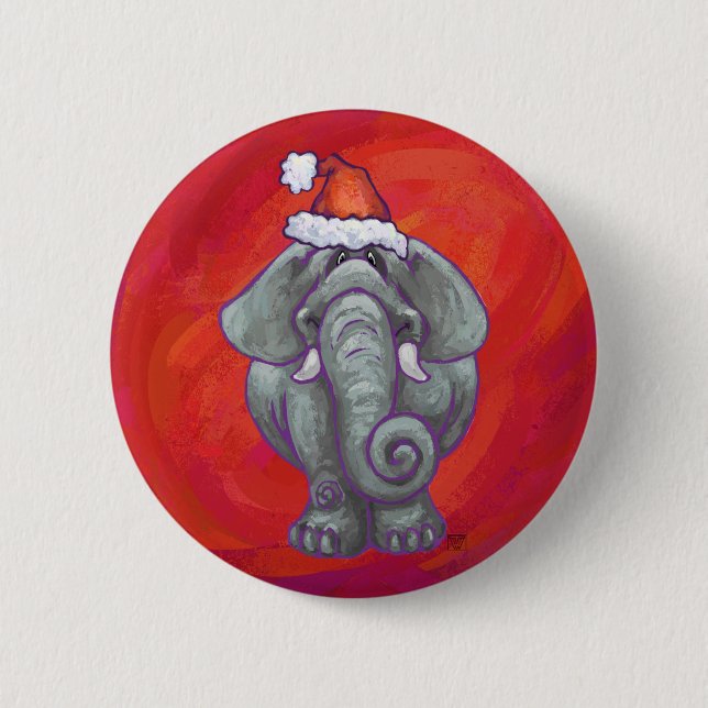 Elephant Christmas On Red 6 Cm Round Badge (Front)