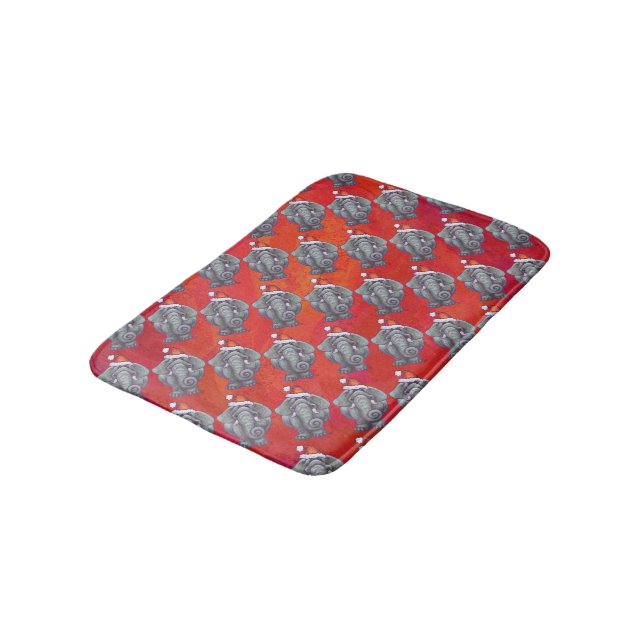 Elephant Christmas On Red Bath Mat (Angled)